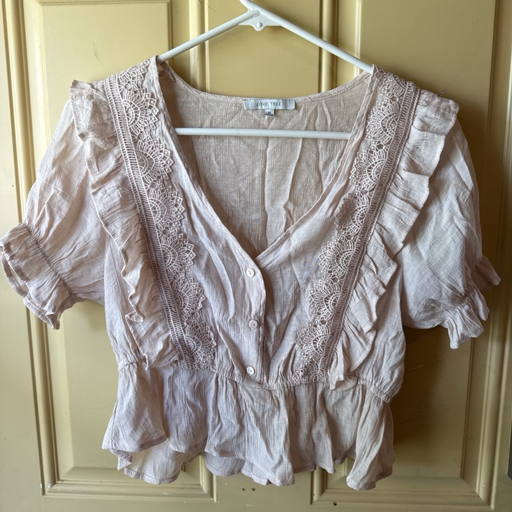 Love Tree Blush Ruffle Lace Blouse